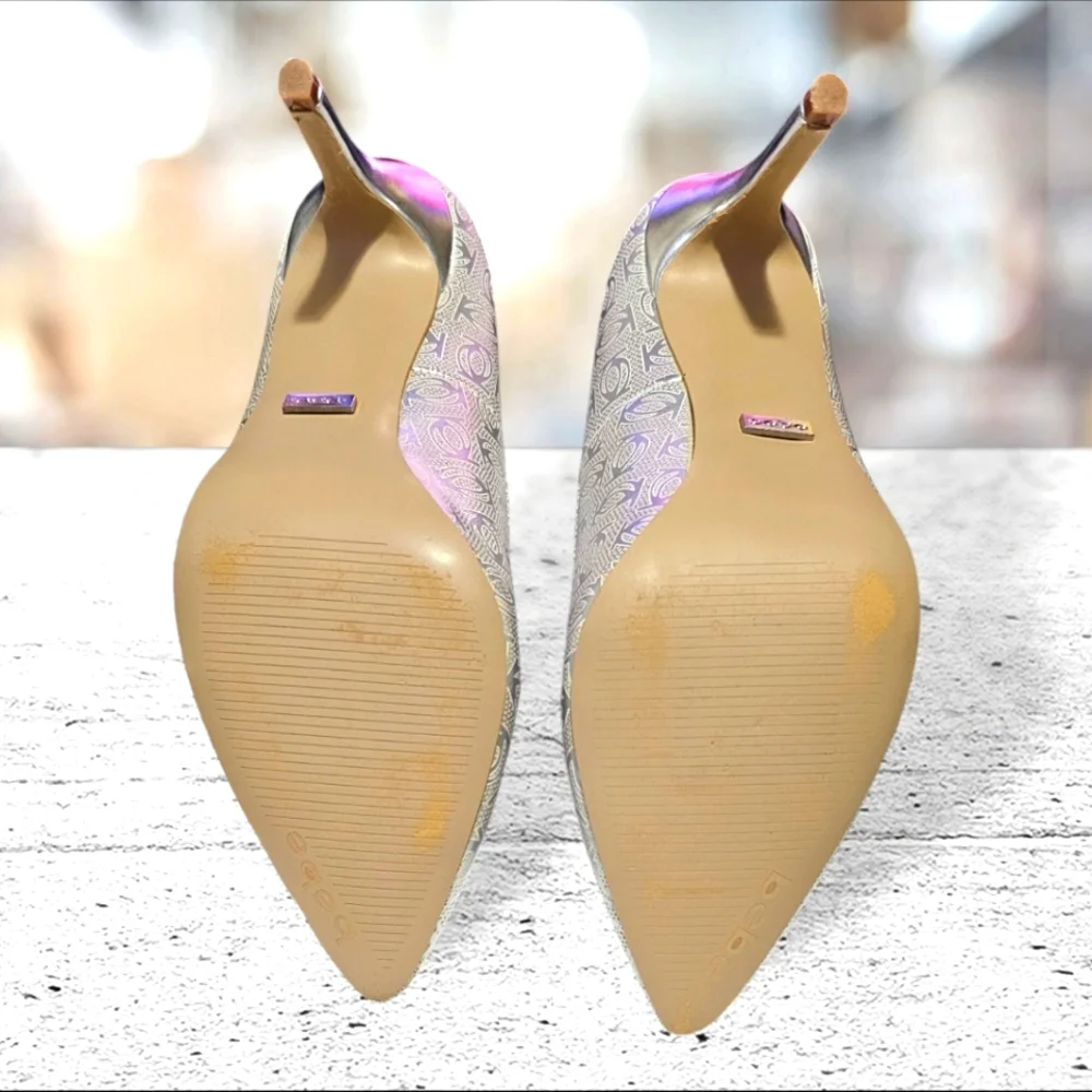 BEBE SAYDEE Women's High Heel Pumps w Logo Print Silver 9 - Picture 9 of 11